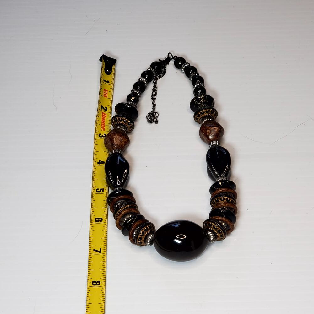 Chunky Large Black Beaded Necklace 14" Unsigned - Picture 4 of 4